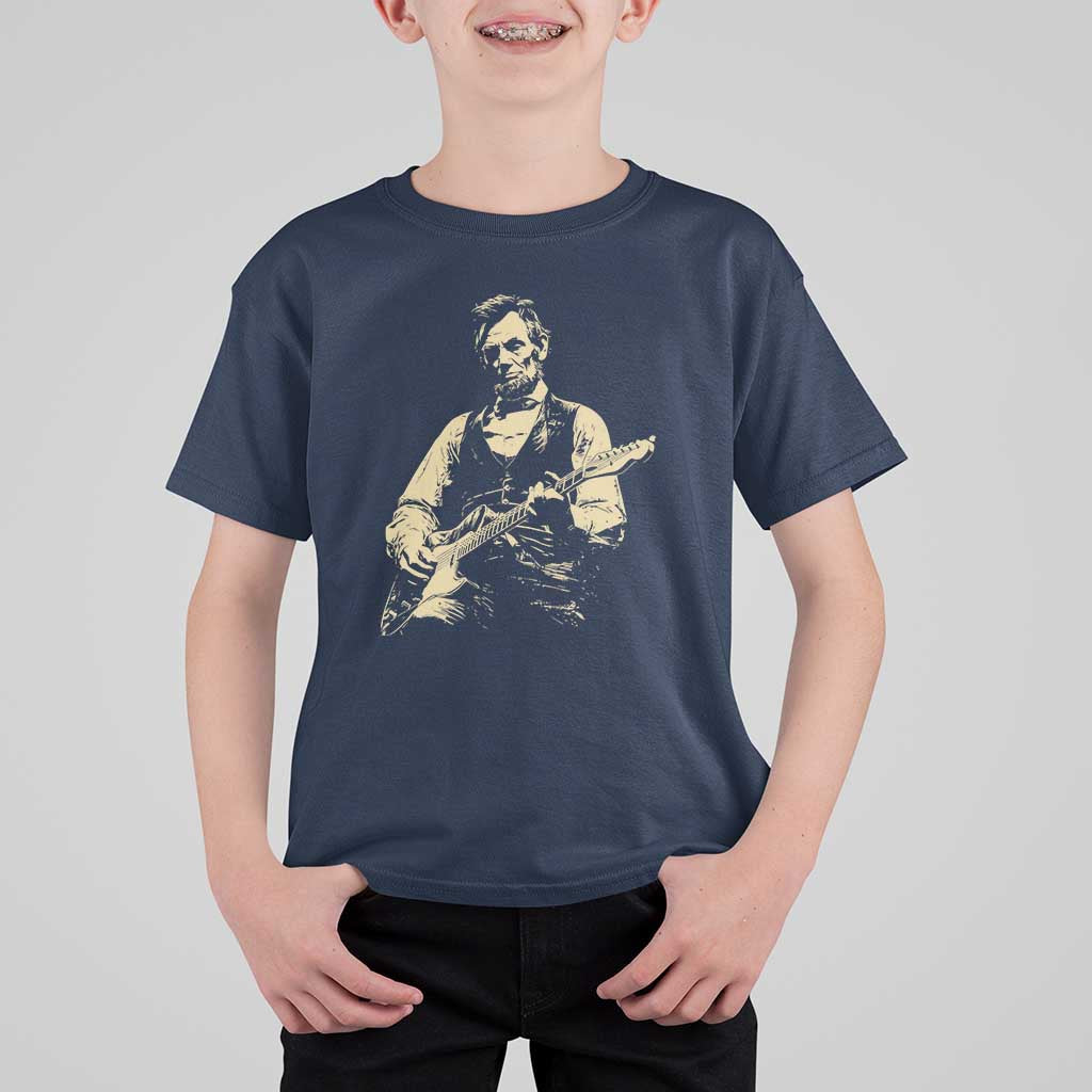 Vintage Rockin Abe Abraham Lincoln Playing Electric Guitar T Shirt For Kid Patriotic Music Rocker Mashup 4th of July Celebration