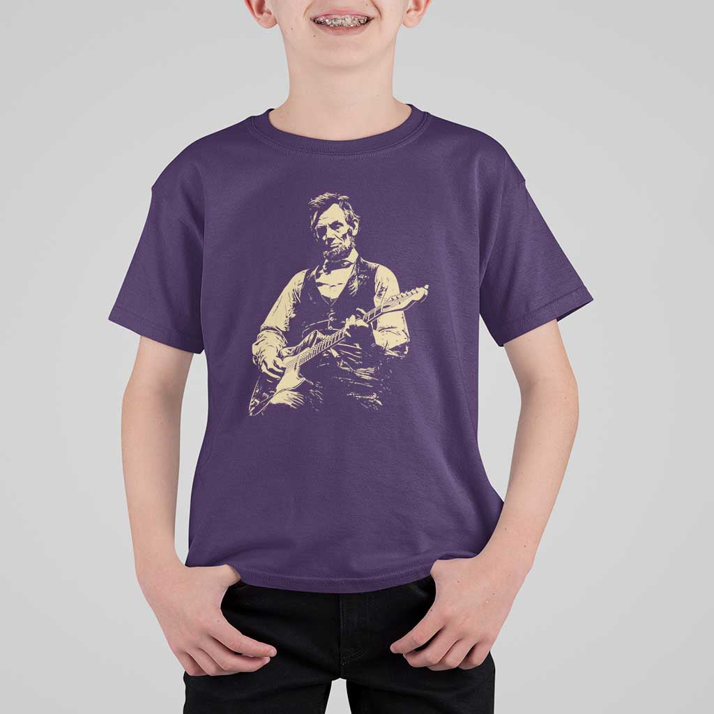 Vintage Rockin Abe Abraham Lincoln Playing Electric Guitar T Shirt For Kid Patriotic Music Rocker Mashup 4th of July Celebration