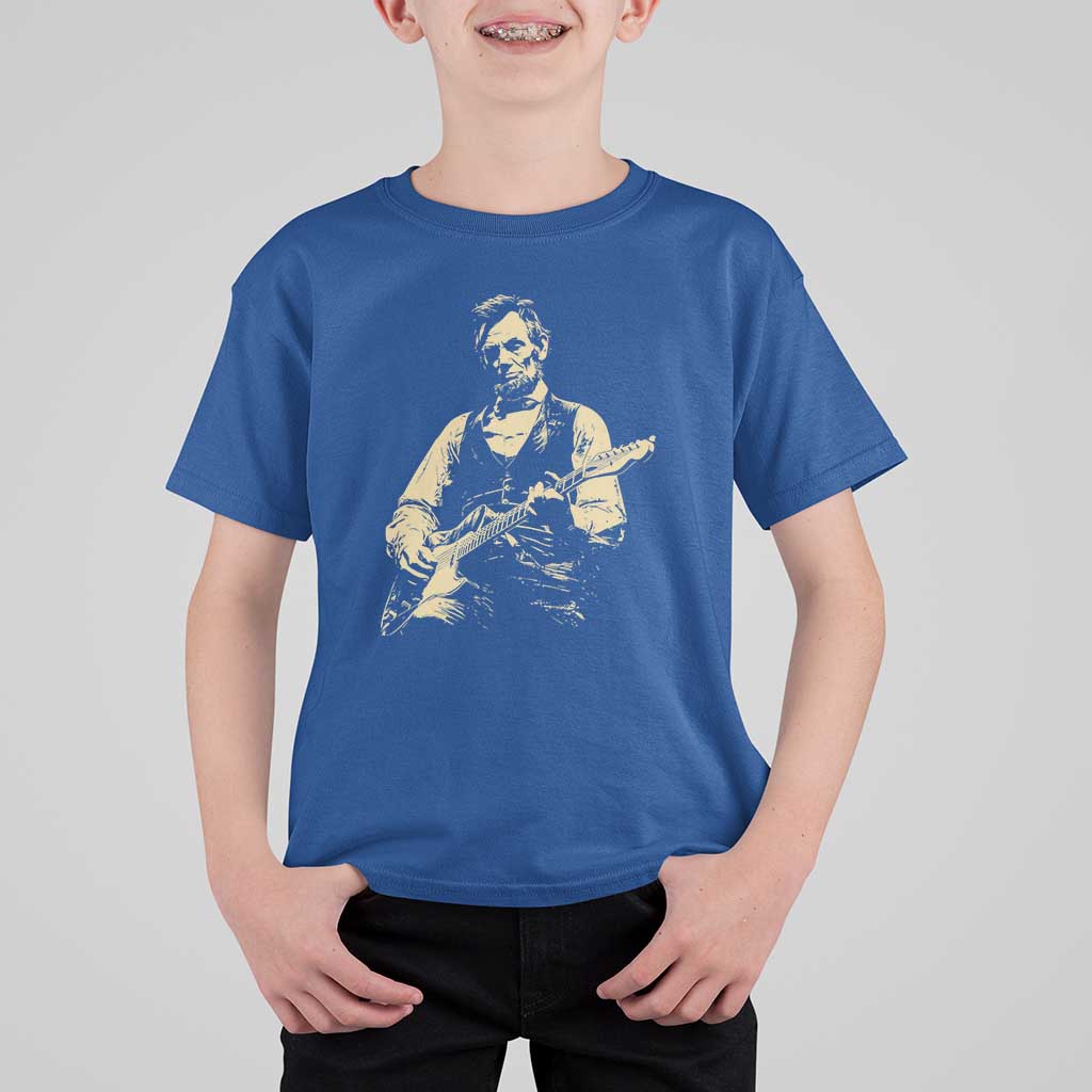 Vintage Rockin Abe Abraham Lincoln Playing Electric Guitar T Shirt For Kid Patriotic Music Rocker Mashup 4th of July Celebration