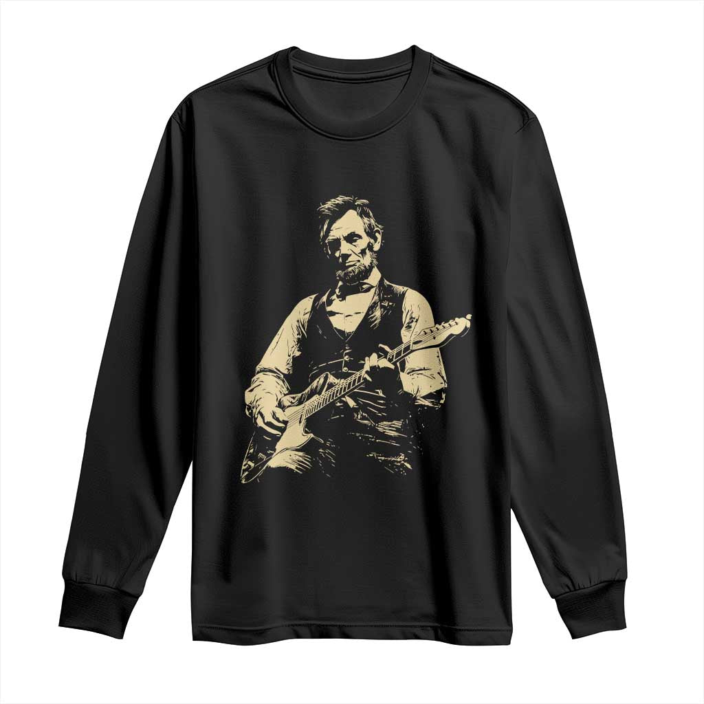 Vintage Rockin Abe Abraham Lincoln Playing Electric Guitar Long Sleeve Shirt Patriotic Music Rocker Mashup 4th of July Celebration