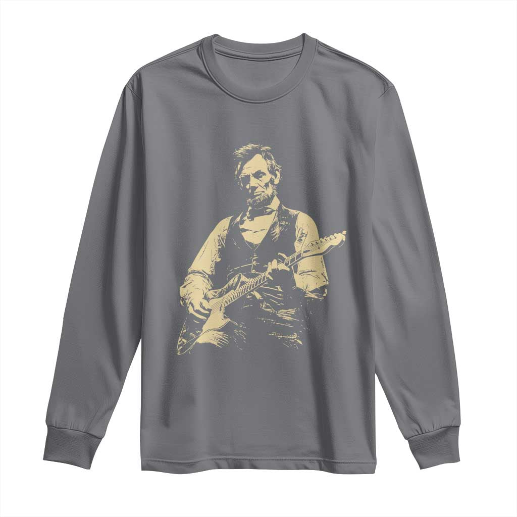 Vintage Rockin Abe Abraham Lincoln Playing Electric Guitar Long Sleeve Shirt Patriotic Music Rocker Mashup 4th of July Celebration