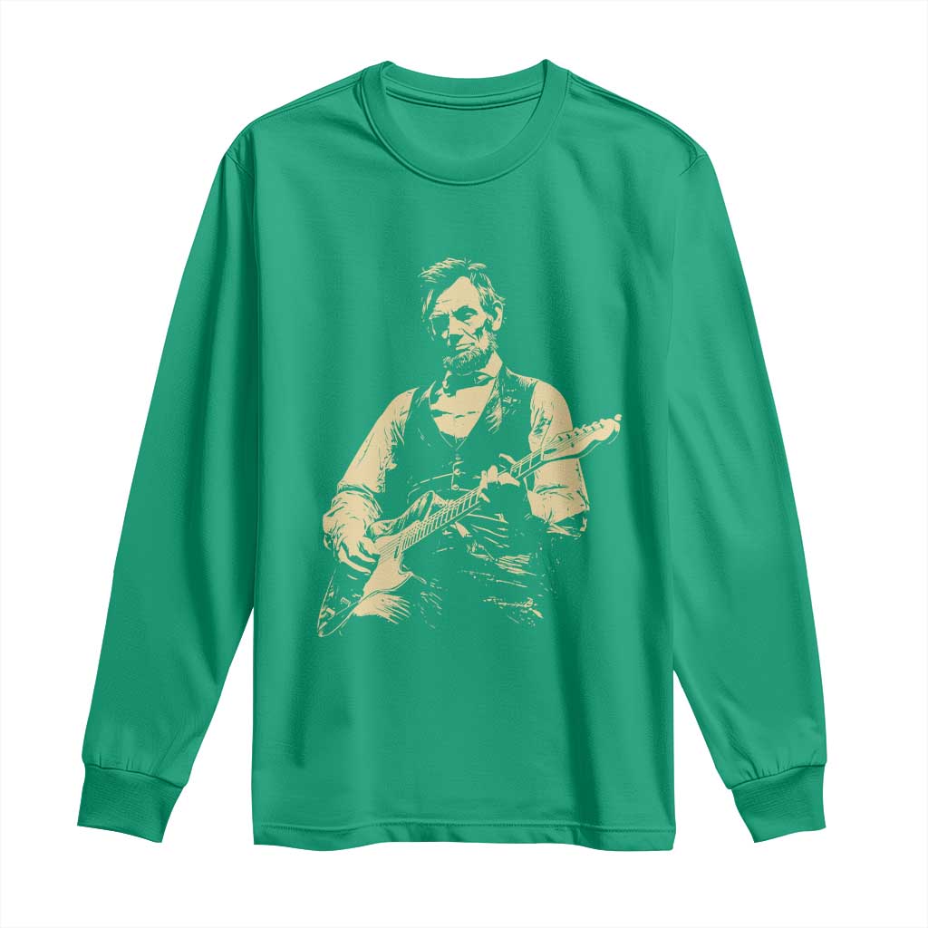 Vintage Rockin Abe Abraham Lincoln Playing Electric Guitar Long Sleeve Shirt Patriotic Music Rocker Mashup 4th of July Celebration