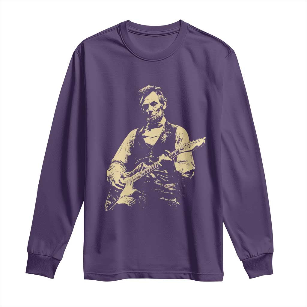 Vintage Rockin Abe Abraham Lincoln Playing Electric Guitar Long Sleeve Shirt Patriotic Music Rocker Mashup 4th of July Celebration