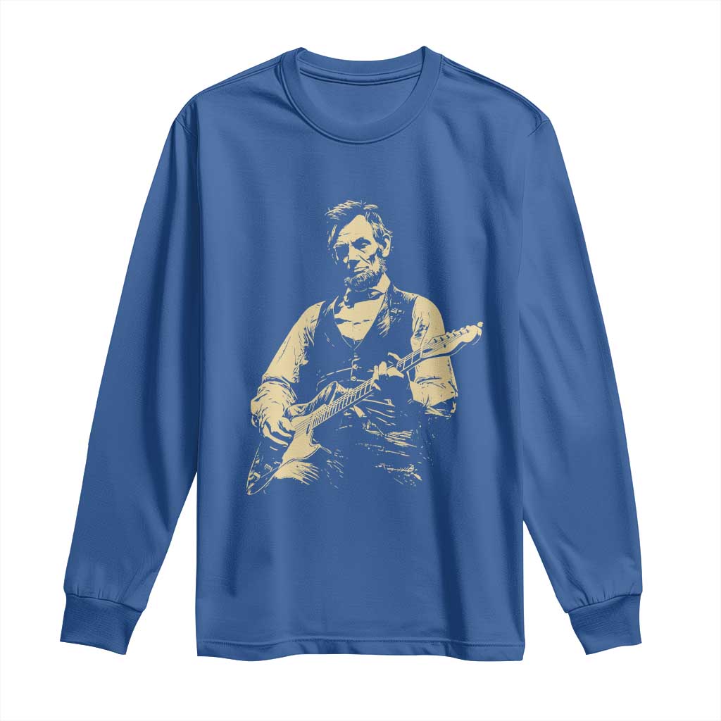 Vintage Rockin Abe Abraham Lincoln Playing Electric Guitar Long Sleeve Shirt Patriotic Music Rocker Mashup 4th of July Celebration