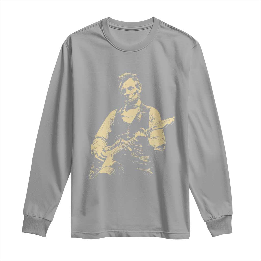 Vintage Rockin Abe Abraham Lincoln Playing Electric Guitar Long Sleeve Shirt Patriotic Music Rocker Mashup 4th of July Celebration