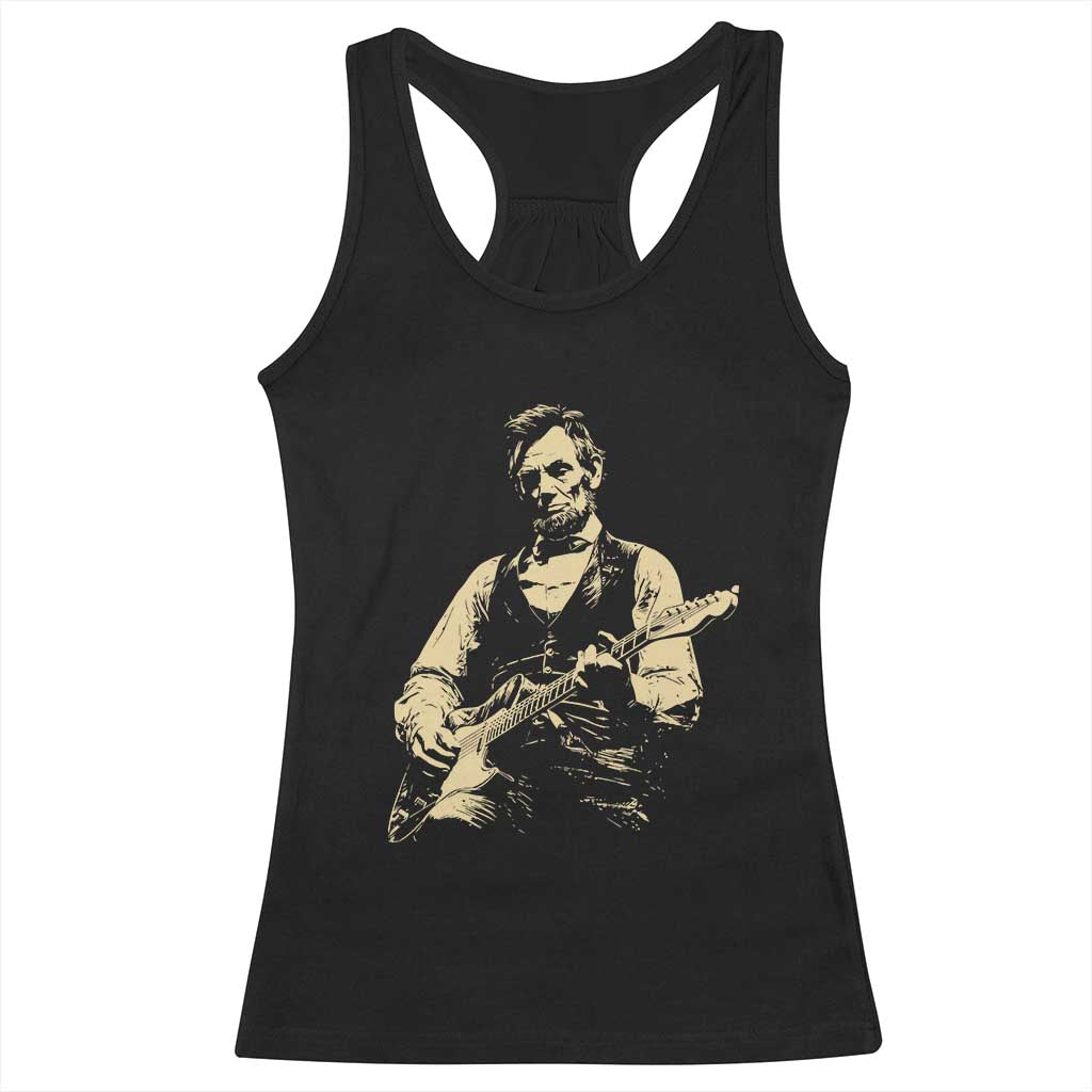 Vintage Rockin Abe Abraham Lincoln Playing Electric Guitar Racerback Tank Top Patriotic Music Rocker Mashup 4th of July Celebration