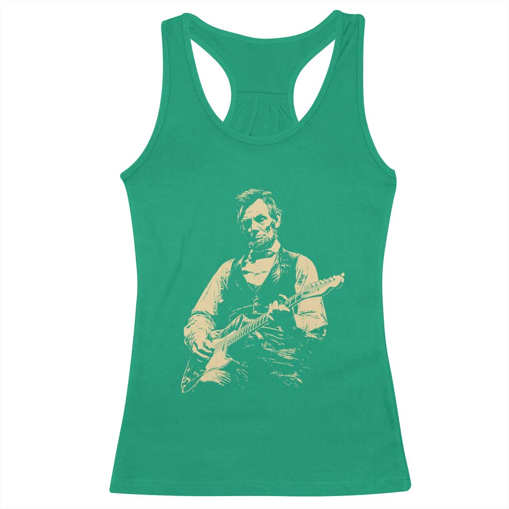 Vintage Rockin Abe Abraham Lincoln Playing Electric Guitar Racerback Tank Top Patriotic Music Rocker Mashup 4th of July Celebration