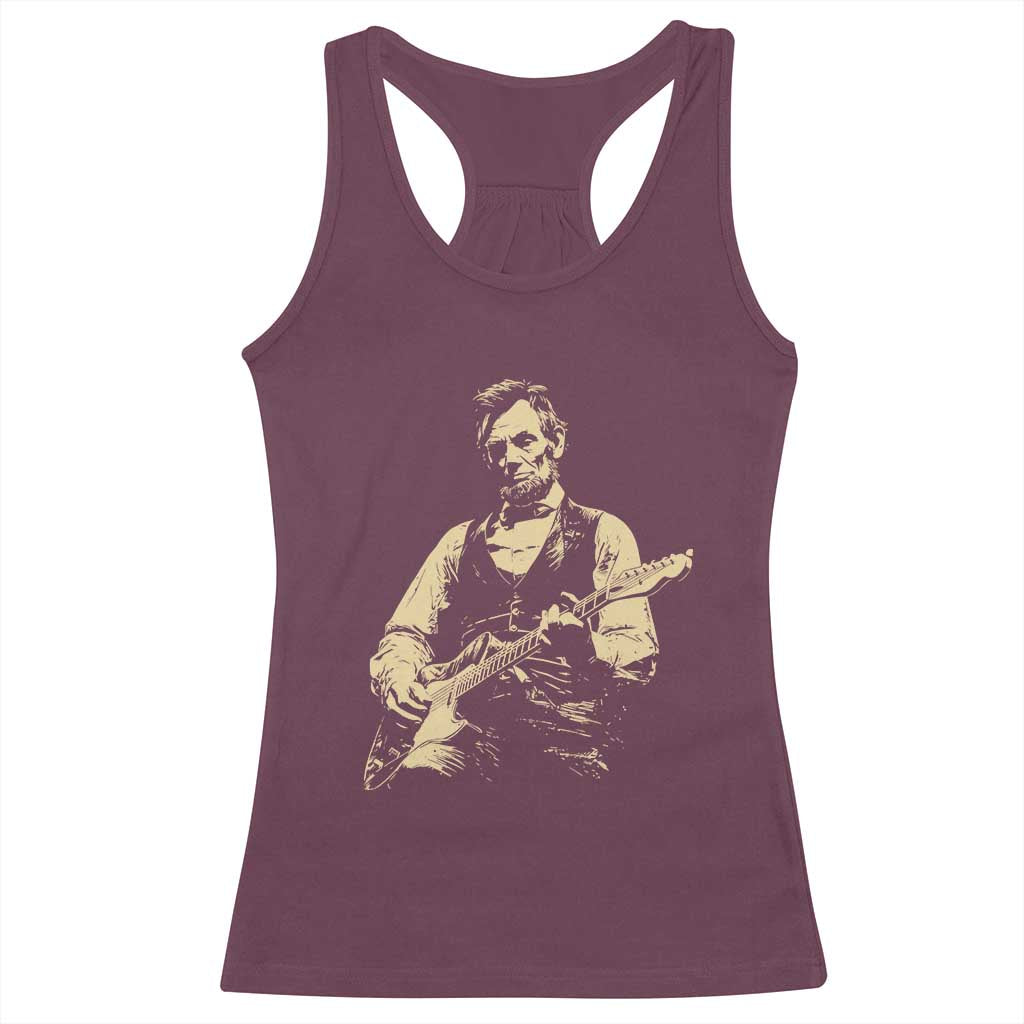 Vintage Rockin Abe Abraham Lincoln Playing Electric Guitar Racerback Tank Top Patriotic Music Rocker Mashup 4th of July Celebration