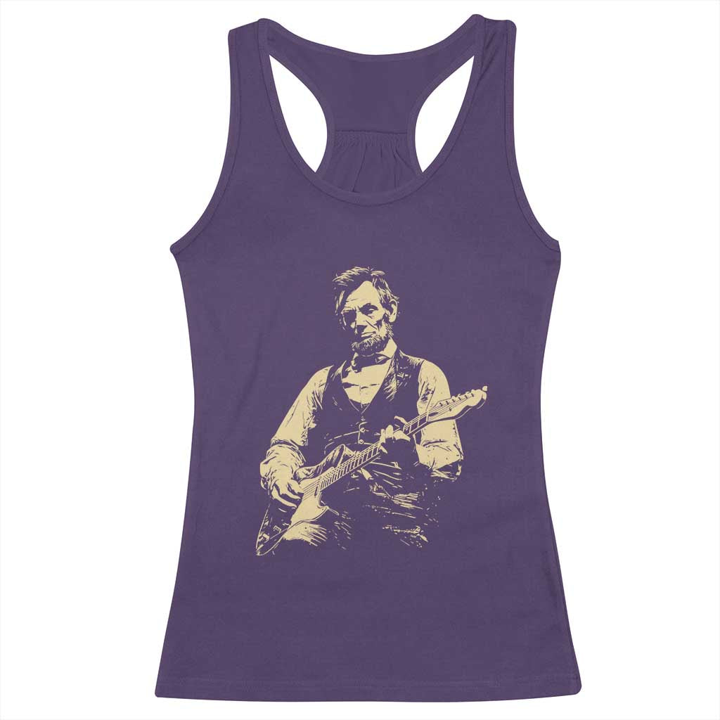 Vintage Rockin Abe Abraham Lincoln Playing Electric Guitar Racerback Tank Top Patriotic Music Rocker Mashup 4th of July Celebration