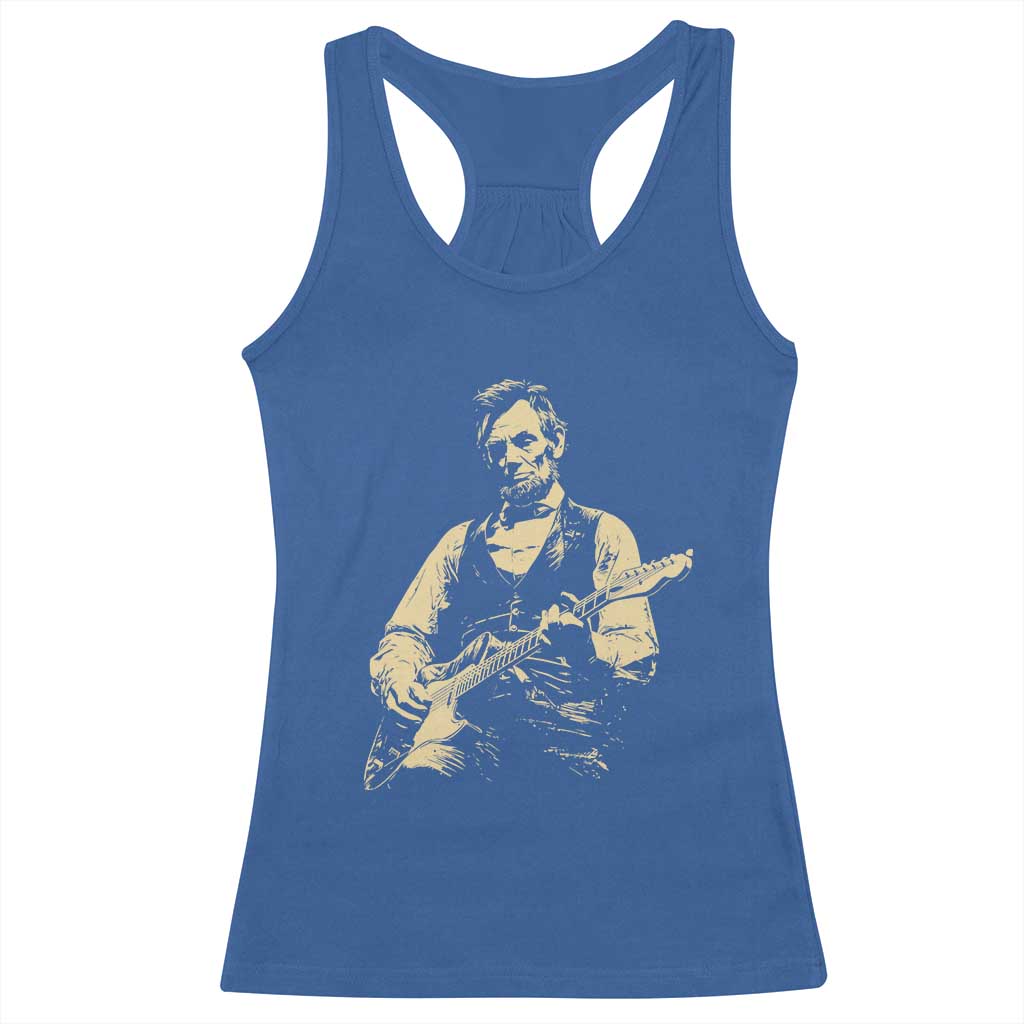Vintage Rockin Abe Abraham Lincoln Playing Electric Guitar Racerback Tank Top Patriotic Music Rocker Mashup 4th of July Celebration