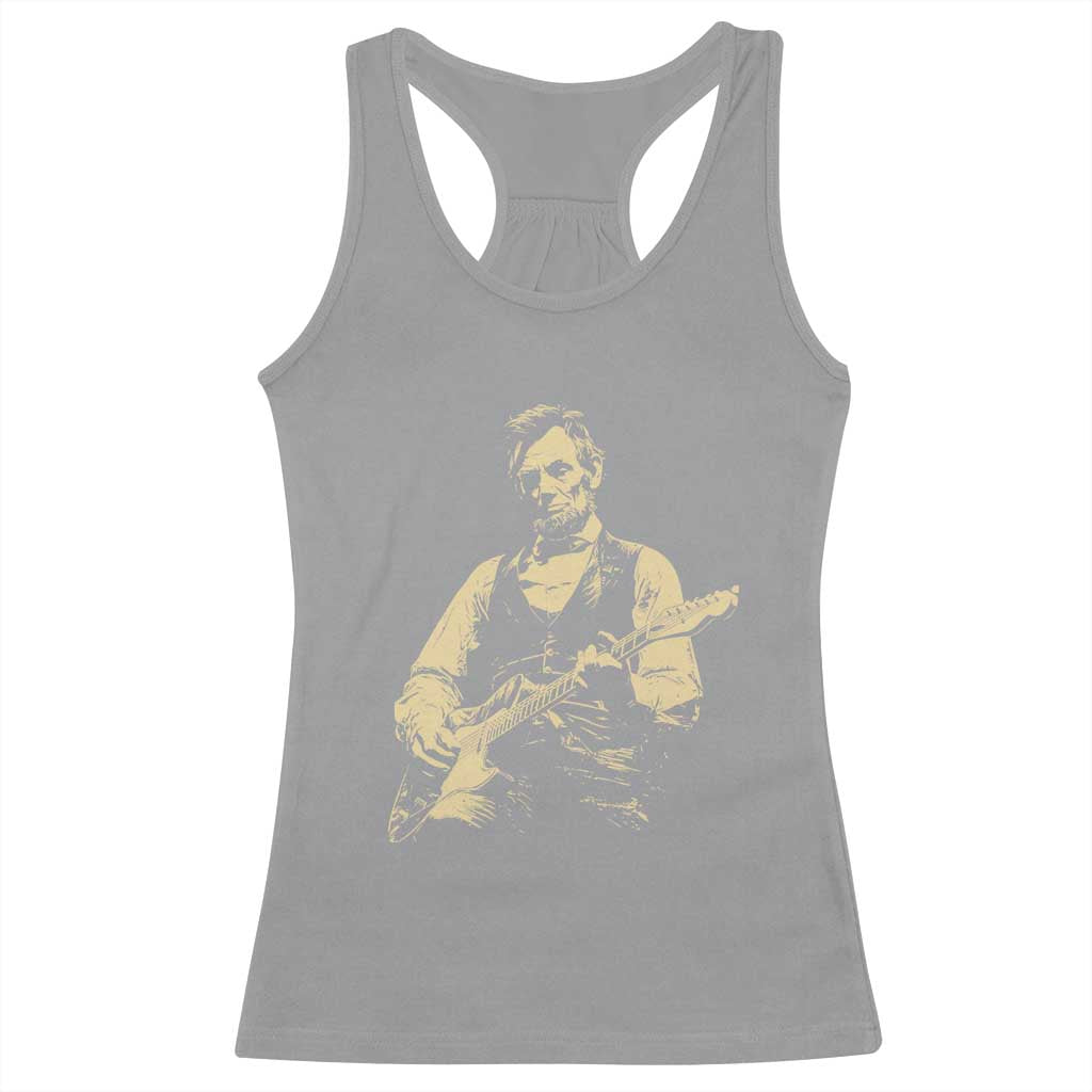 Vintage Rockin Abe Abraham Lincoln Playing Electric Guitar Racerback Tank Top Patriotic Music Rocker Mashup 4th of July Celebration