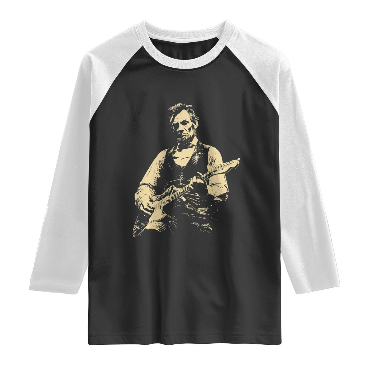 Vintage Rockin Abe Abraham Lincoln Playing Electric Guitar Raglan Shirt Patriotic Music Rocker Mashup 4th of July Celebration