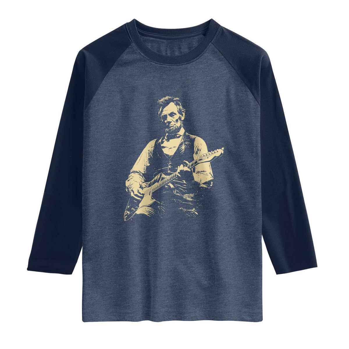 Vintage Rockin Abe Abraham Lincoln Playing Electric Guitar Raglan Shirt Patriotic Music Rocker Mashup 4th of July Celebration