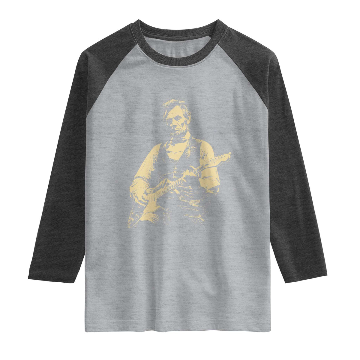 Vintage Rockin Abe Abraham Lincoln Playing Electric Guitar Raglan Shirt Patriotic Music Rocker Mashup 4th of July Celebration