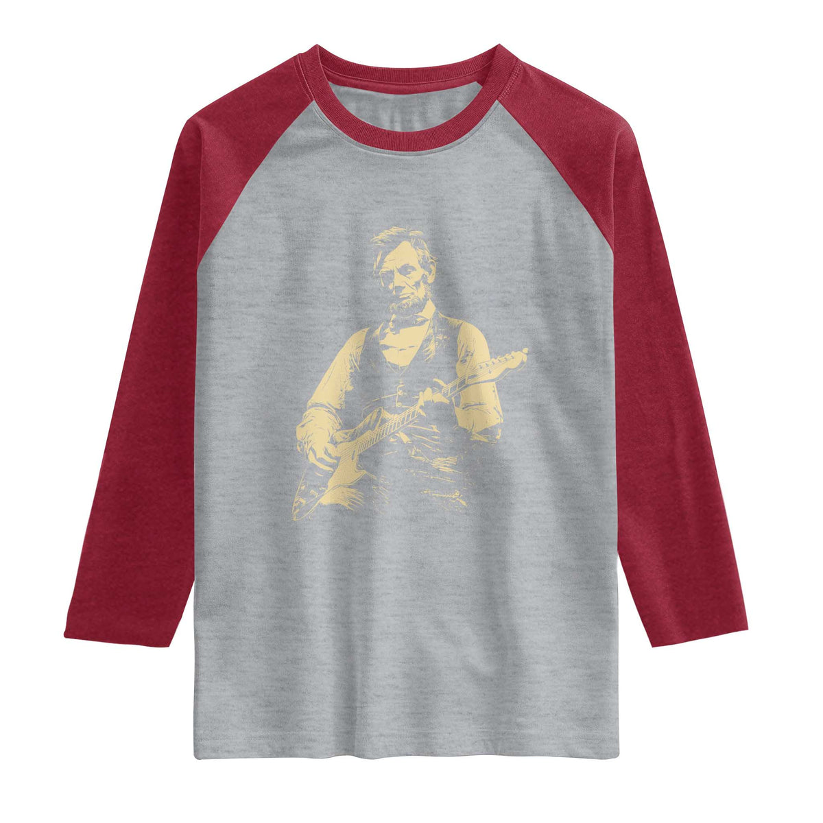 Vintage Rockin Abe Abraham Lincoln Playing Electric Guitar Raglan Shirt Patriotic Music Rocker Mashup 4th of July Celebration