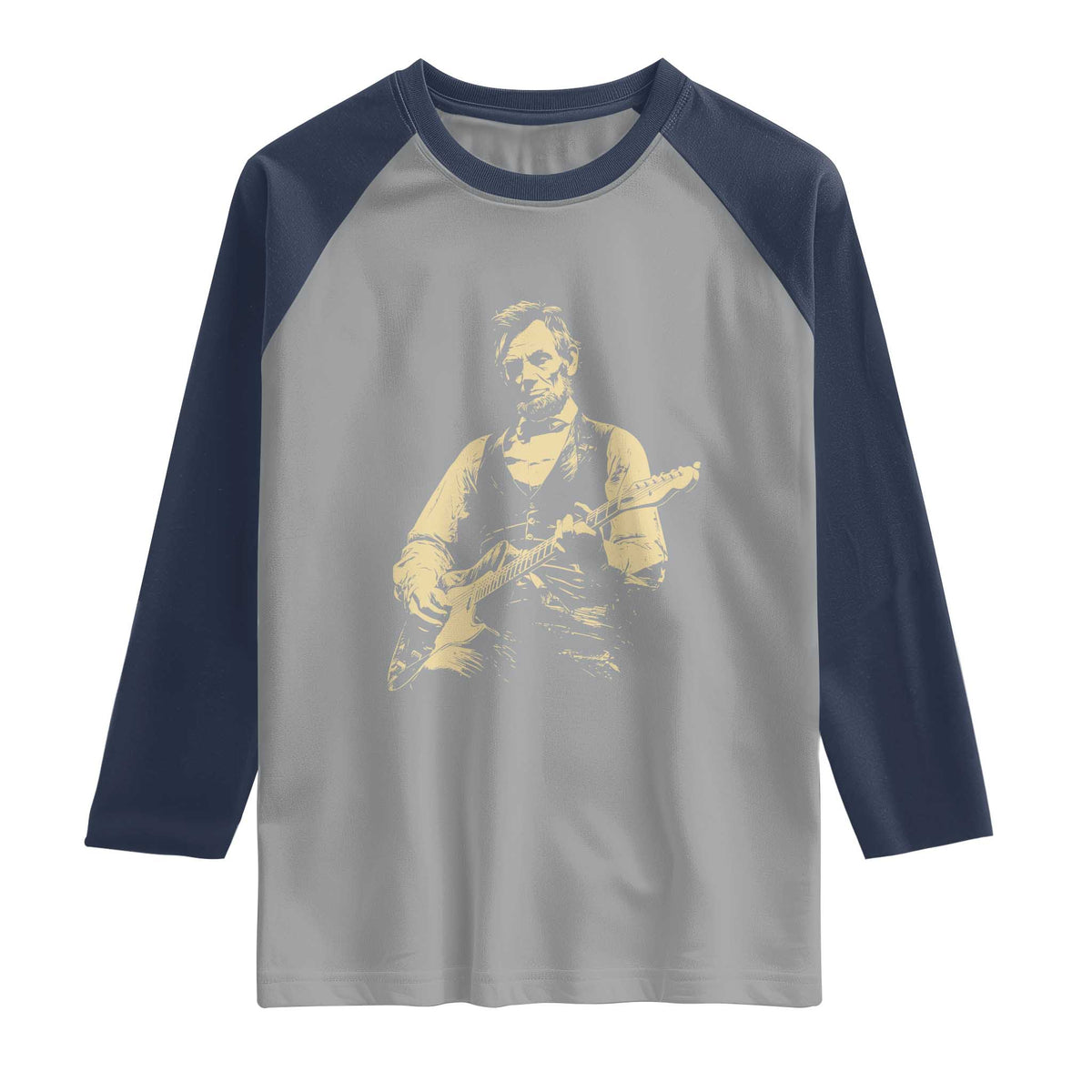 Vintage Rockin Abe Abraham Lincoln Playing Electric Guitar Raglan Shirt Patriotic Music Rocker Mashup 4th of July Celebration