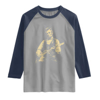 Vintage Rockin Abe Abraham Lincoln Playing Electric Guitar Raglan Shirt Patriotic Music Rocker Mashup 4th of July Celebration