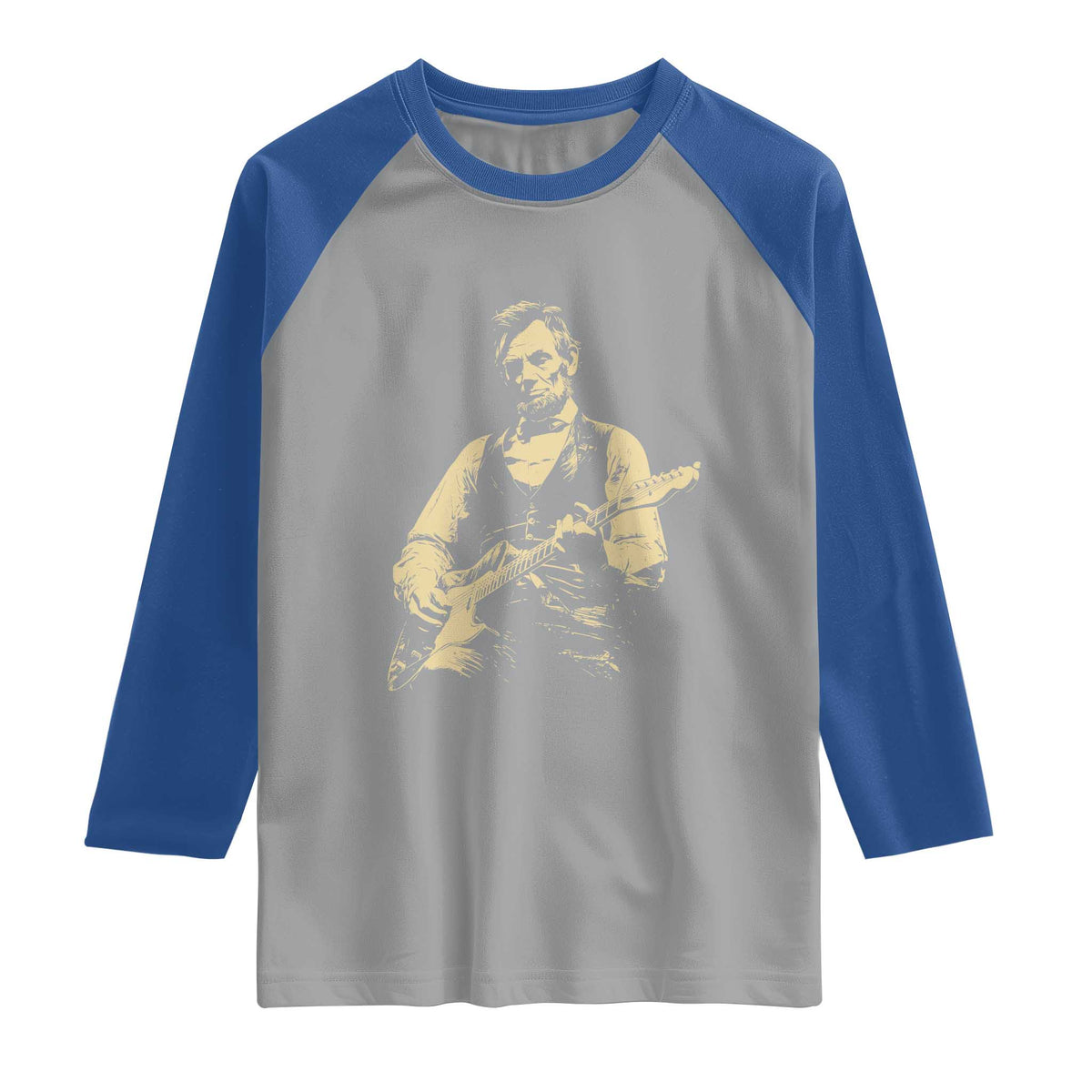 Vintage Rockin Abe Abraham Lincoln Playing Electric Guitar Raglan Shirt Patriotic Music Rocker Mashup 4th of July Celebration