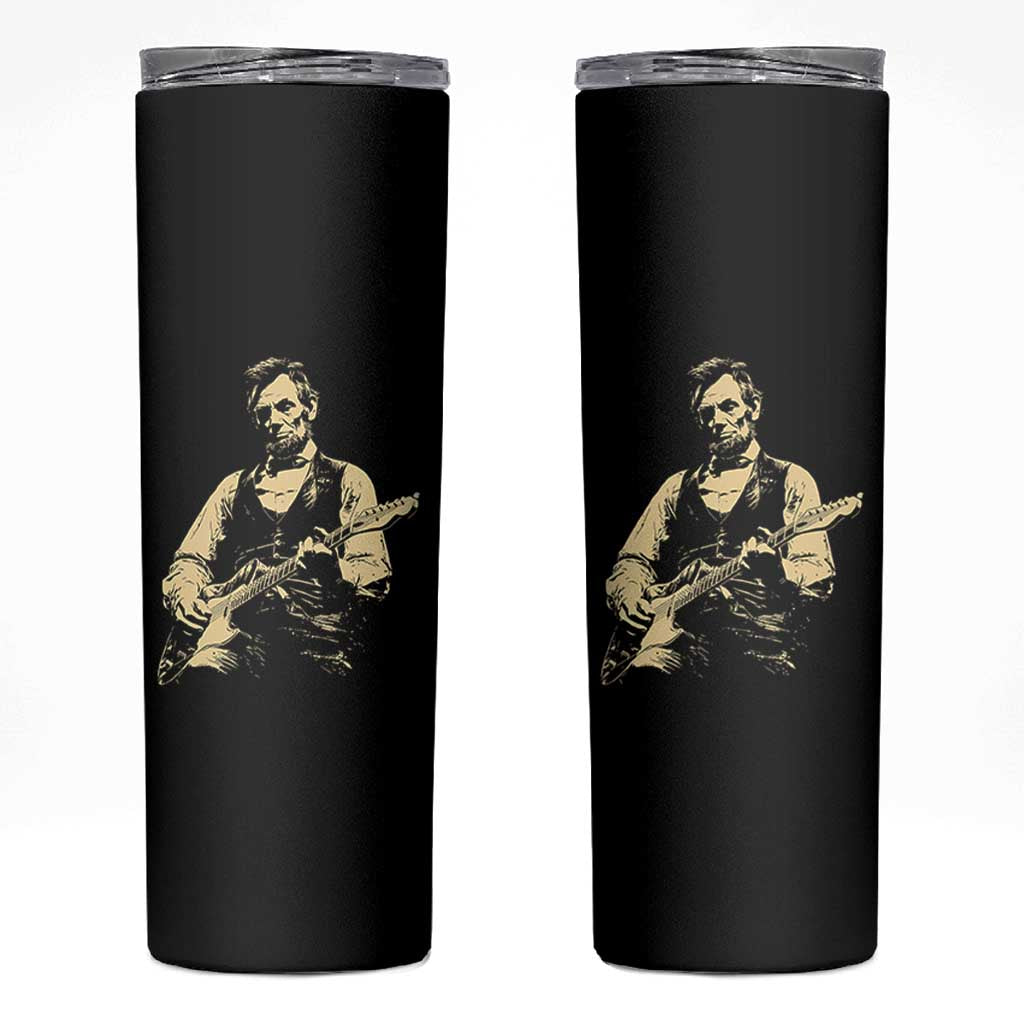 Vintage Rockin Abe Abraham Lincoln Playing Electric Guitar Skinny Tumbler Patriotic Music Rocker Mashup 4th of July Celebration