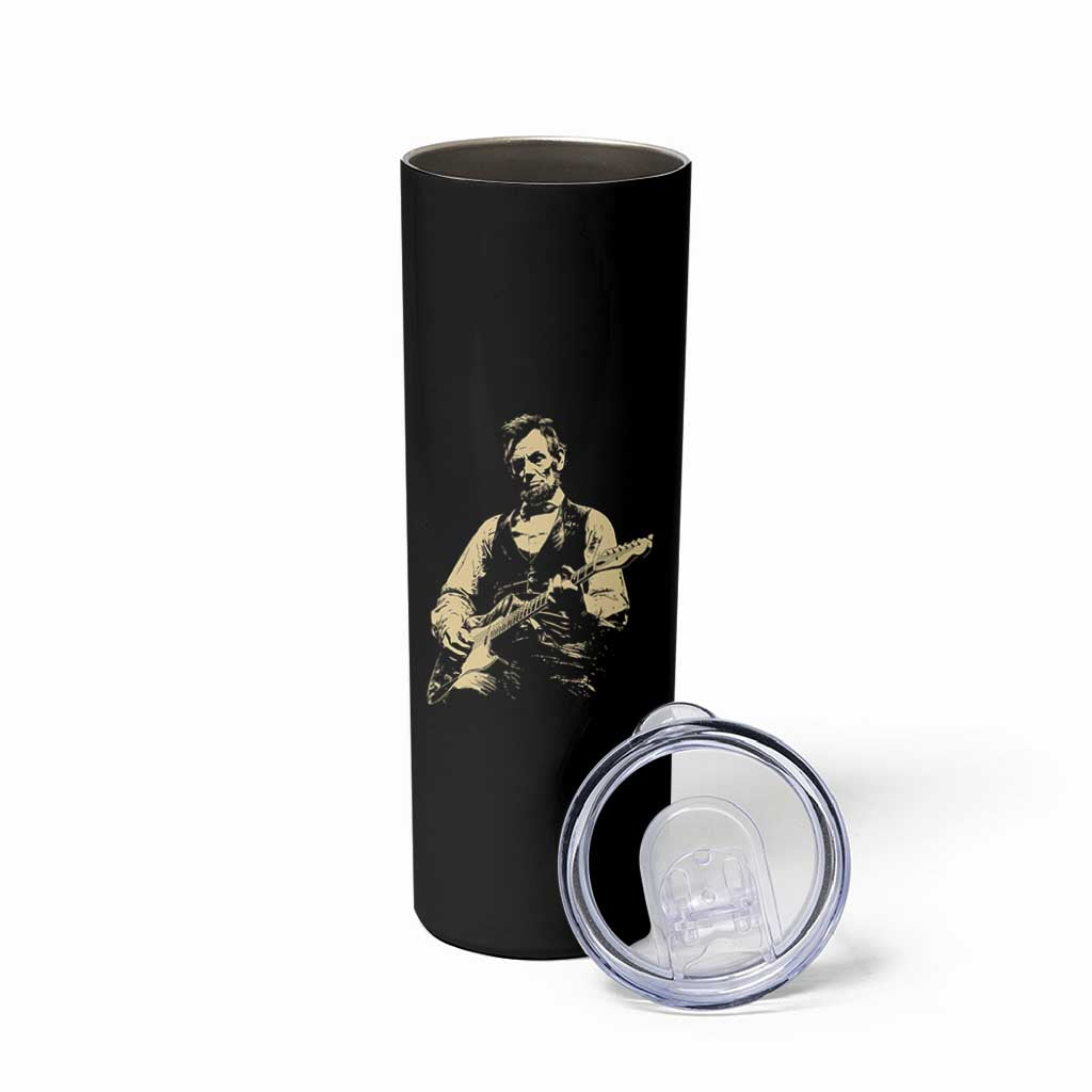 Vintage Rockin Abe Abraham Lincoln Playing Electric Guitar Skinny Tumbler Patriotic Music Rocker Mashup 4th of July Celebration