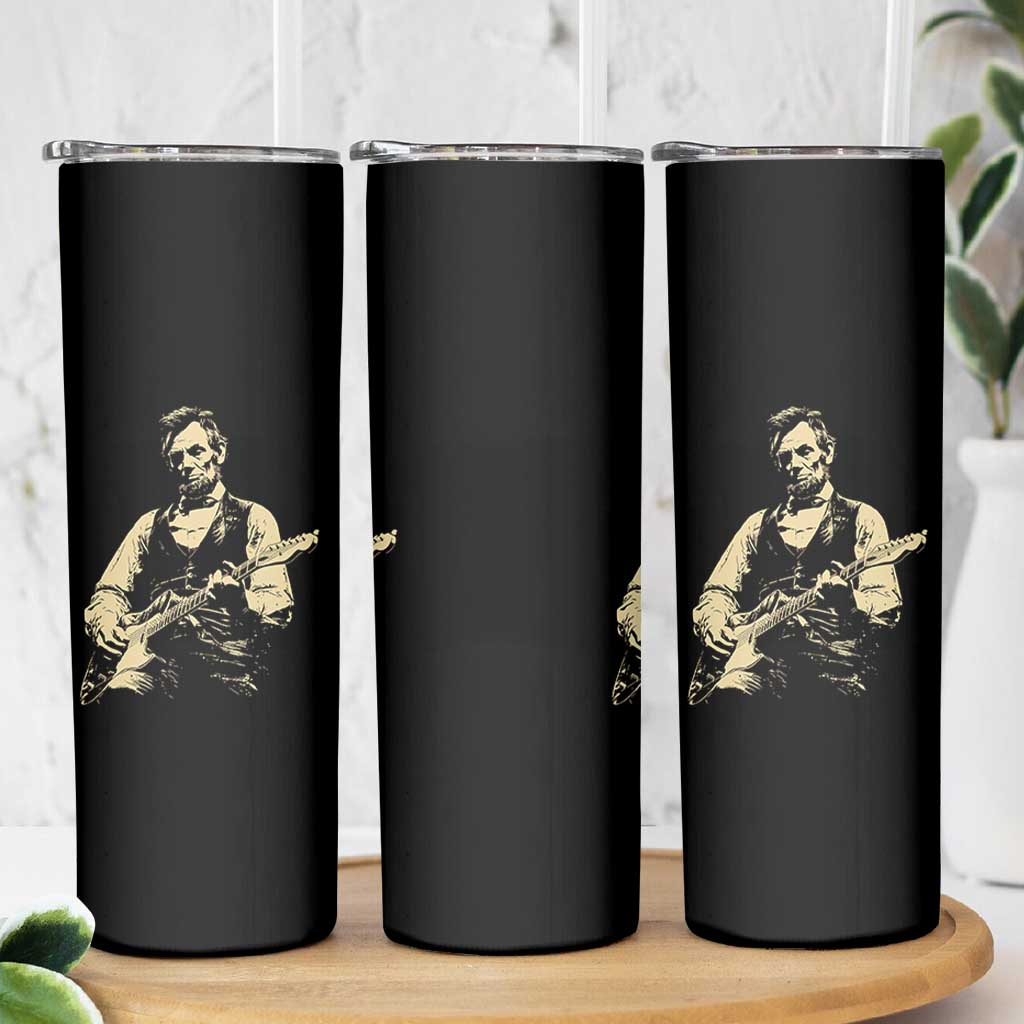 Vintage Rockin Abe Abraham Lincoln Playing Electric Guitar Skinny Tumbler Patriotic Music Rocker Mashup 4th of July Celebration