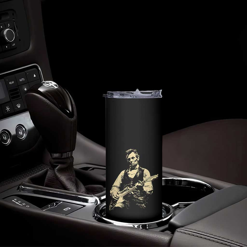 Vintage Rockin Abe Abraham Lincoln Playing Electric Guitar Skinny Tumbler Patriotic Music Rocker Mashup 4th of July Celebration