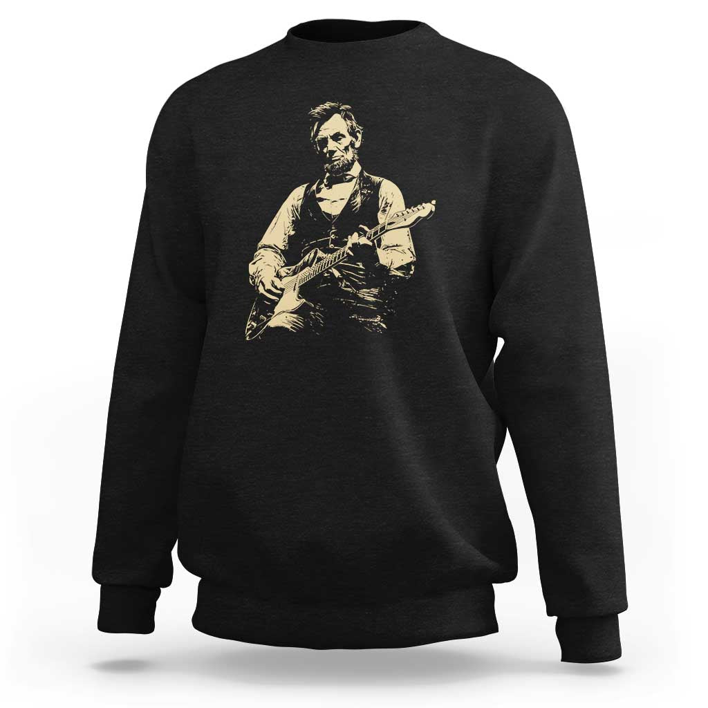 Vintage Rockin Abe Abraham Lincoln Playing Electric Guitar Sweatshirt Patriotic Music Rocker Mashup 4th of July Celebration