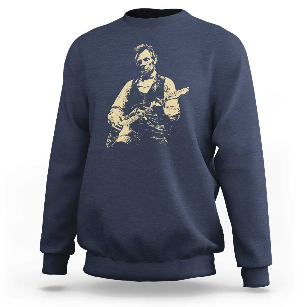 Vintage Rockin Abe Abraham Lincoln Playing Electric Guitar Sweatshirt Patriotic Music Rocker Mashup 4th of July Celebration