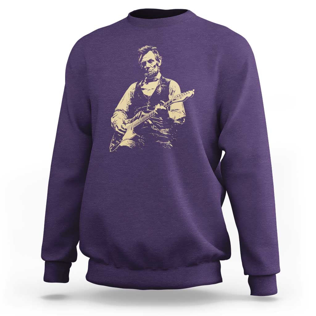 Vintage Rockin Abe Abraham Lincoln Playing Electric Guitar Sweatshirt Patriotic Music Rocker Mashup 4th of July Celebration