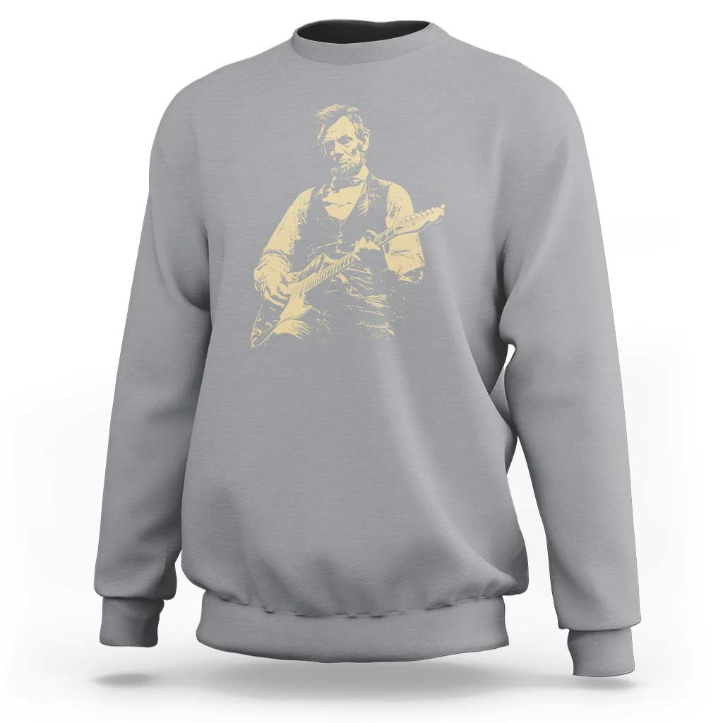 Vintage Rockin Abe Abraham Lincoln Playing Electric Guitar Sweatshirt Patriotic Music Rocker Mashup 4th of July Celebration