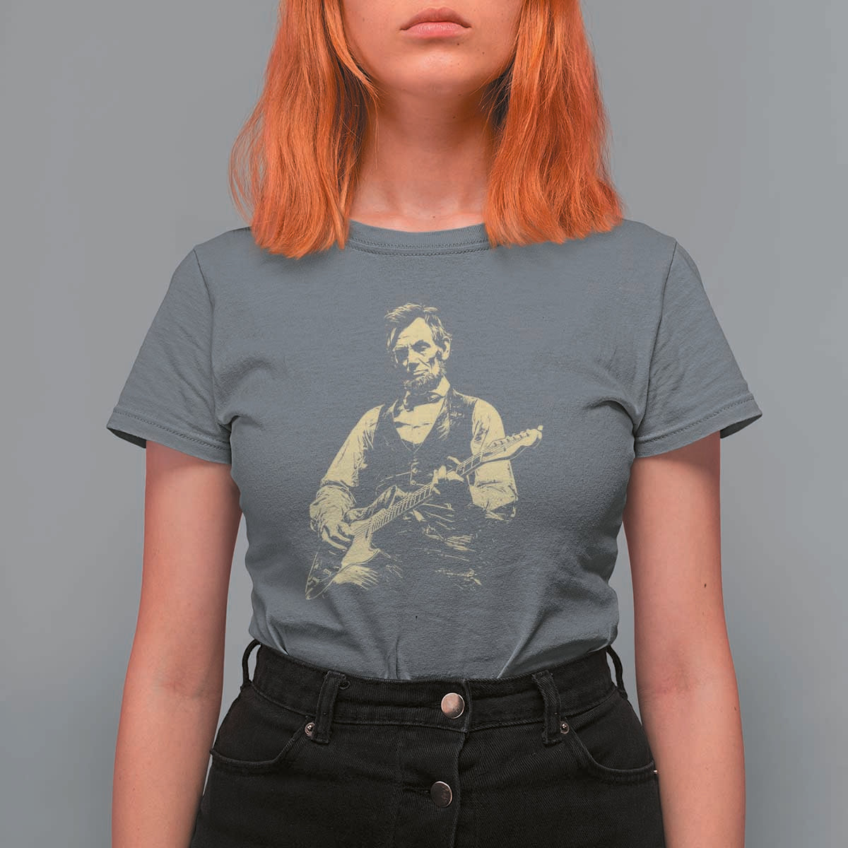Vintage Rockin Abe Abraham Lincoln Playing Electric Guitar T Shirt For Women Patriotic Music Rocker Mashup 4th of July Celebration