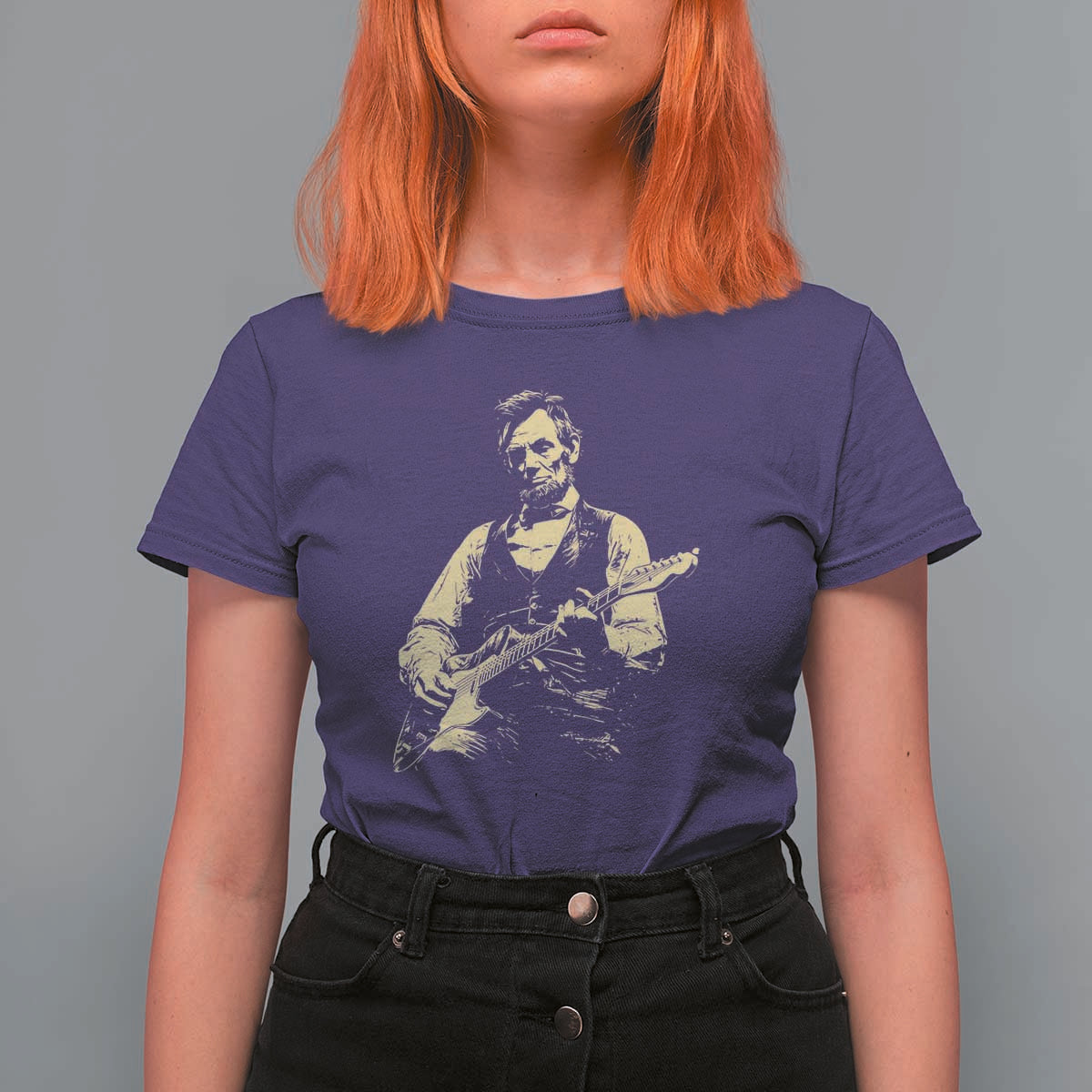 Vintage Rockin Abe Abraham Lincoln Playing Electric Guitar T Shirt For Women Patriotic Music Rocker Mashup 4th of July Celebration