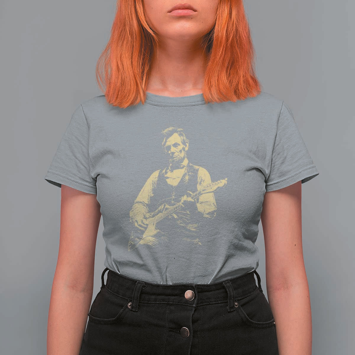 Vintage Rockin Abe Abraham Lincoln Playing Electric Guitar T Shirt For Women Patriotic Music Rocker Mashup 4th of July Celebration