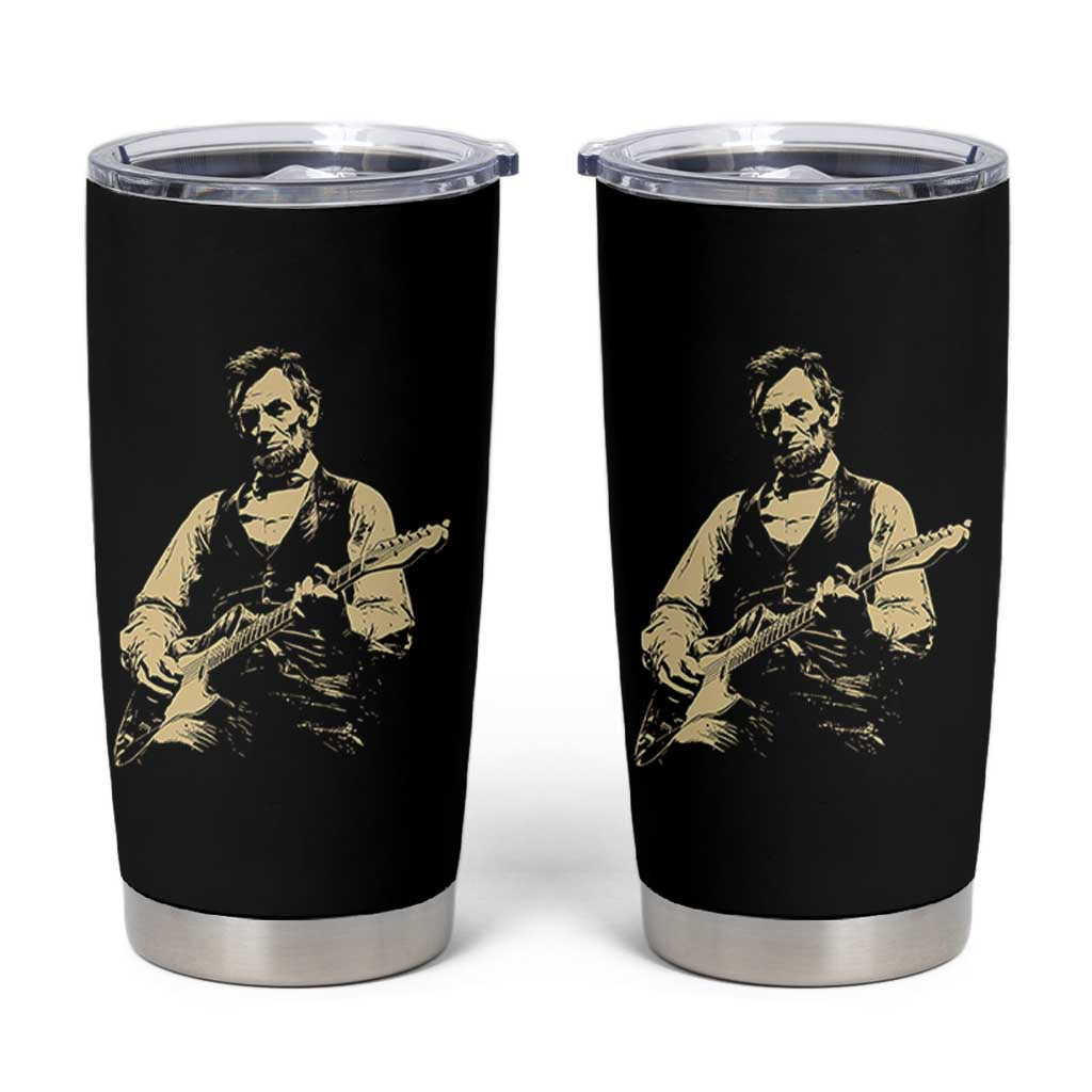 Vintage Rockin Abe Abraham Lincoln Playing Electric Guitar Tumbler Cup Patriotic Music Rocker Mashup 4th of July Celebration