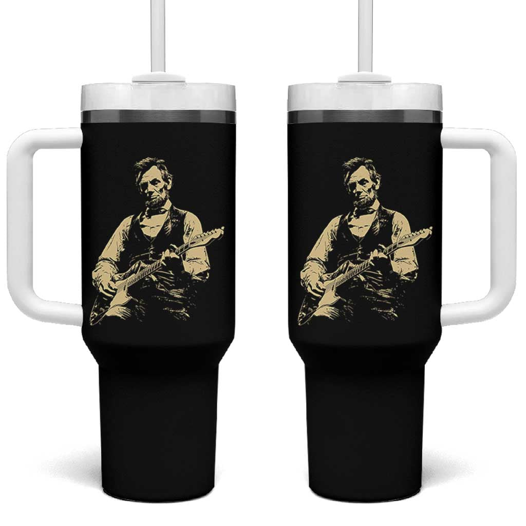 Vintage Rockin Abe Abraham Lincoln Playing Electric Guitar Tumbler With Handle Patriotic Music Rocker Mashup 4th of July Celebration