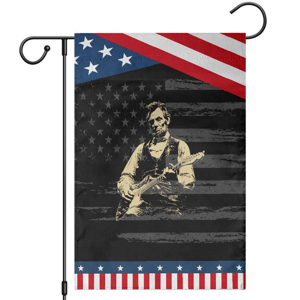 Vintage Rockin Abe Abraham Lincoln Playing Electric Guitar Garden Flag Patriotic Music Rocker Mashup 4th of July Celebration