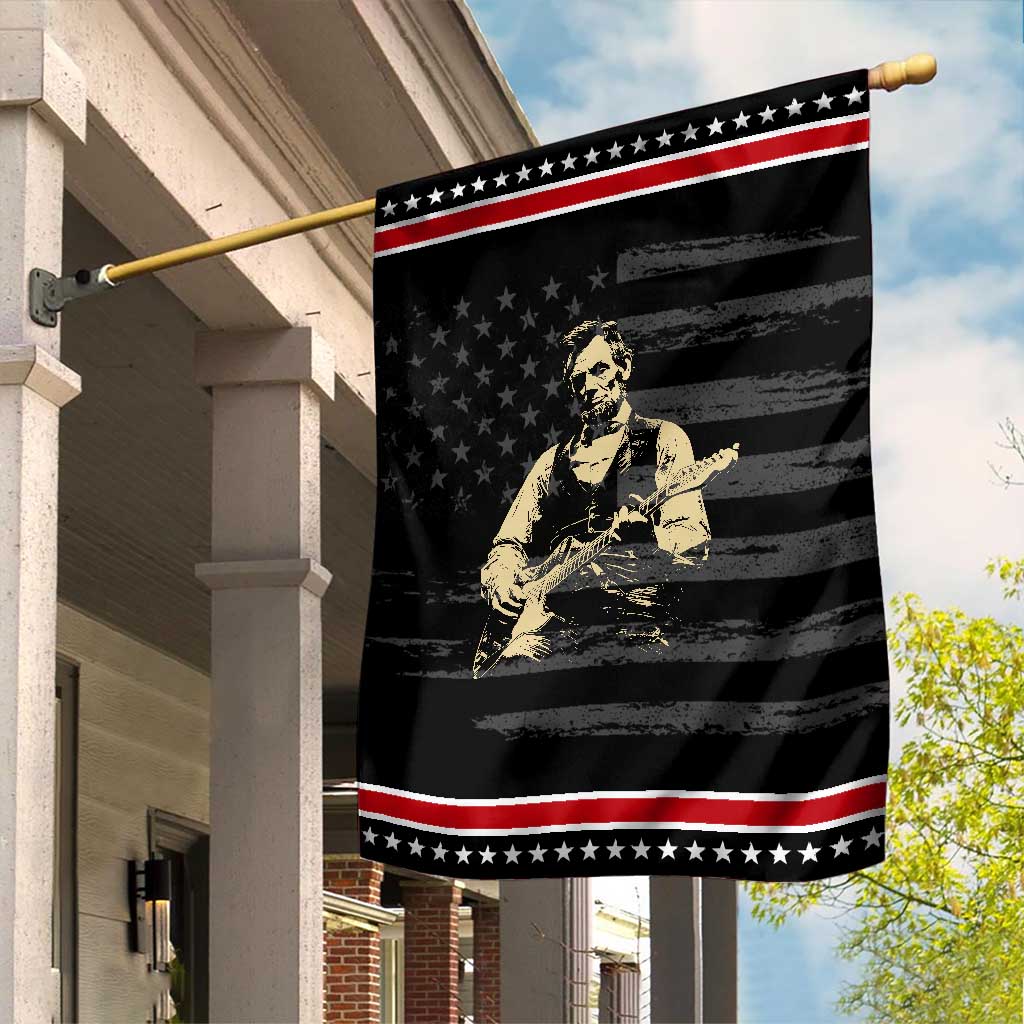 Vintage Rockin Abe Abraham Lincoln Playing Electric Guitar Garden Flag Patriotic Music Rocker Mashup 4th of July Celebration