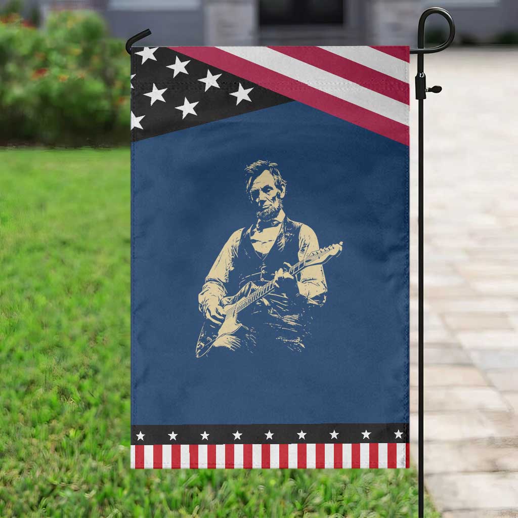 Vintage Rockin Abe Abraham Lincoln Playing Electric Guitar Garden Flag Patriotic Music Rocker Mashup 4th of July Celebration
