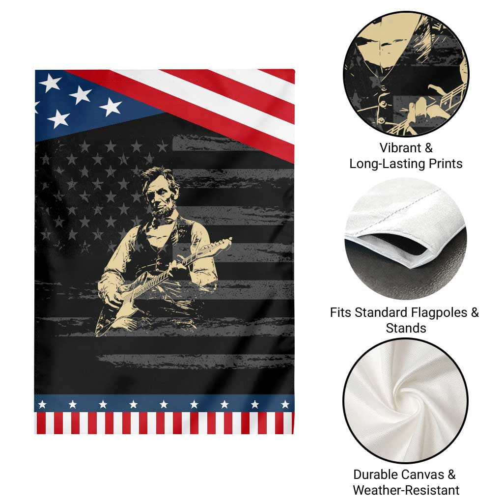Vintage Rockin Abe Abraham Lincoln Playing Electric Guitar Garden Flag Patriotic Music Rocker Mashup 4th of July Celebration