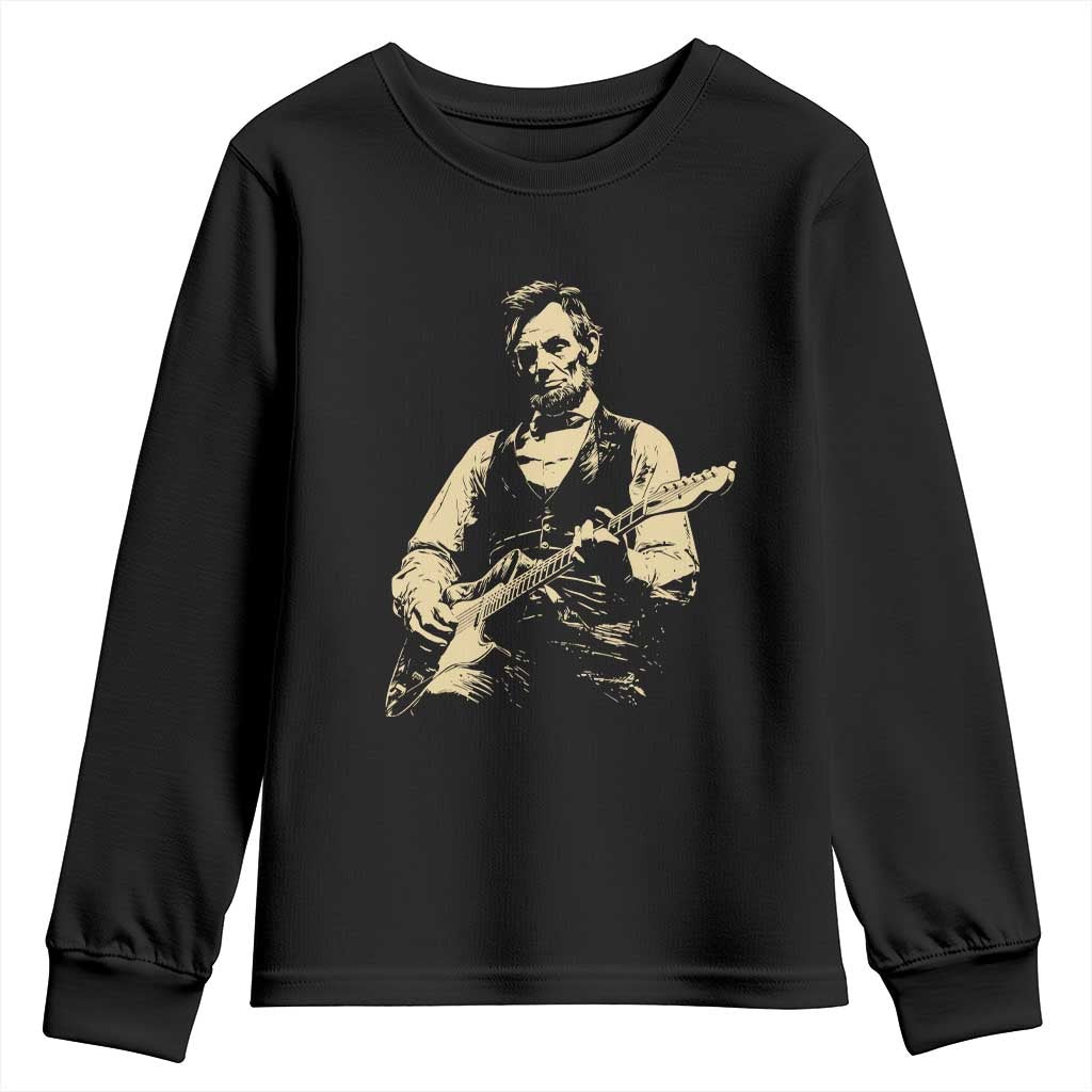 Vintage Rockin Abe Abraham Lincoln Playing Electric Guitar Youth Sweatshirt Patriotic Music Rocker Mashup 4th of July Celebration