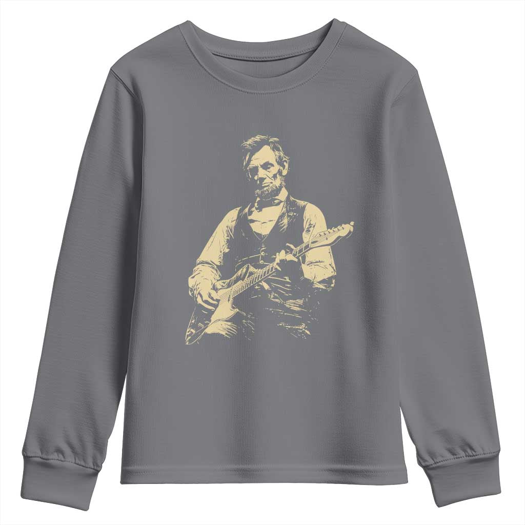 Vintage Rockin Abe Abraham Lincoln Playing Electric Guitar Youth Sweatshirt Patriotic Music Rocker Mashup 4th of July Celebration