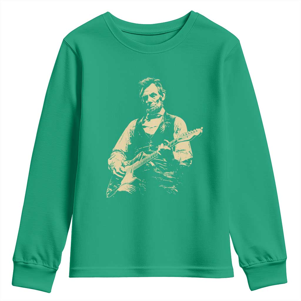 Vintage Rockin Abe Abraham Lincoln Playing Electric Guitar Youth Sweatshirt Patriotic Music Rocker Mashup 4th of July Celebration