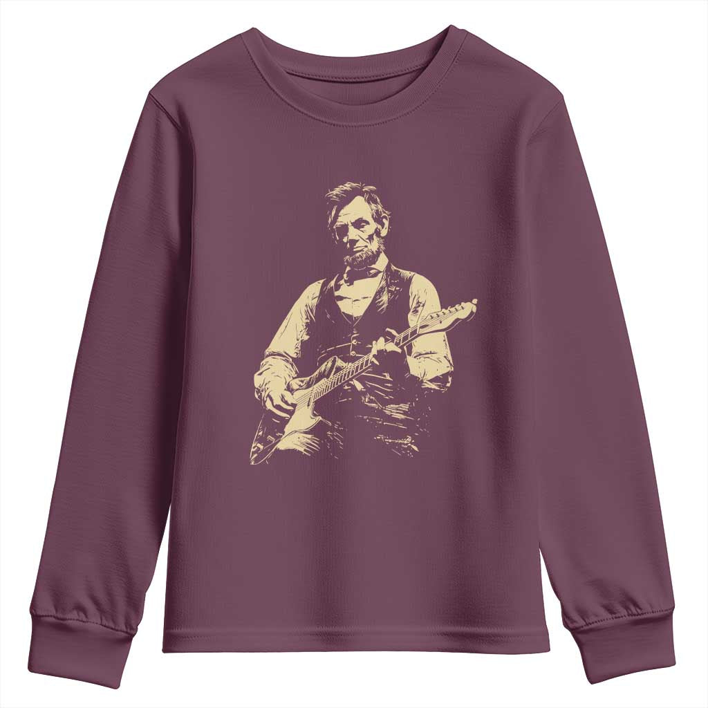 Vintage Rockin Abe Abraham Lincoln Playing Electric Guitar Youth Sweatshirt Patriotic Music Rocker Mashup 4th of July Celebration