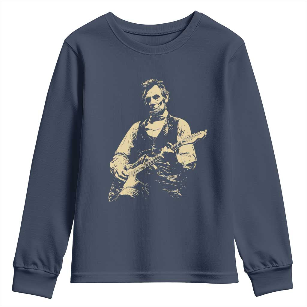 Vintage Rockin Abe Abraham Lincoln Playing Electric Guitar Youth Sweatshirt Patriotic Music Rocker Mashup 4th of July Celebration