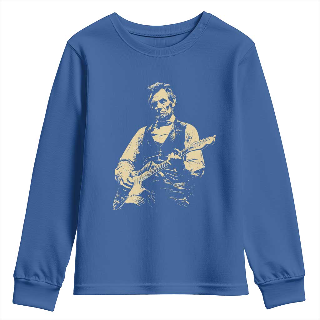 Vintage Rockin Abe Abraham Lincoln Playing Electric Guitar Youth Sweatshirt Patriotic Music Rocker Mashup 4th of July Celebration