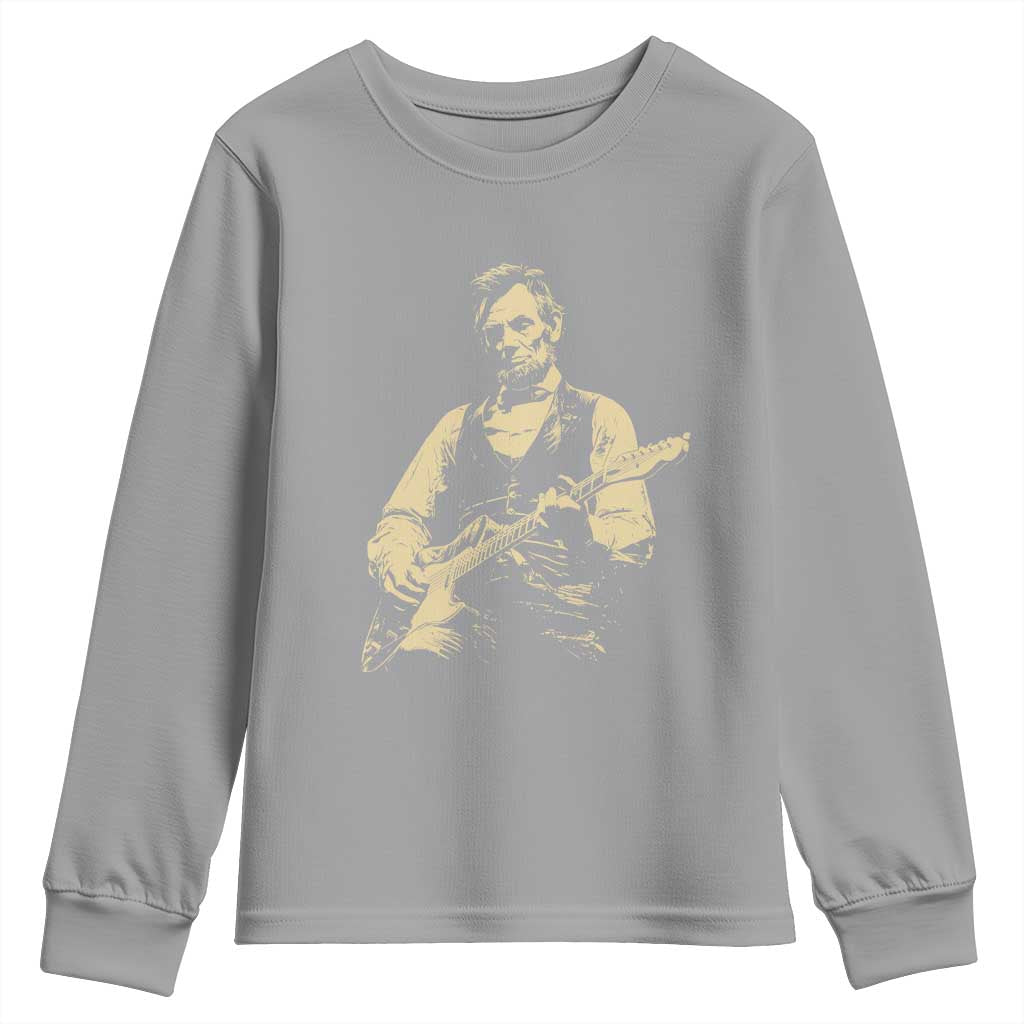 Vintage Rockin Abe Abraham Lincoln Playing Electric Guitar Youth Sweatshirt Patriotic Music Rocker Mashup 4th of July Celebration