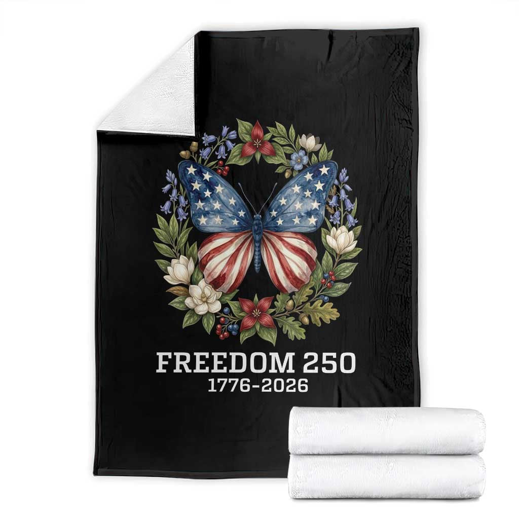 Freedom 250 Years American Flag Butterfly Throw Blanket Floral Wreath Patriotic 1776-2026 Semiquincentennial Celebration