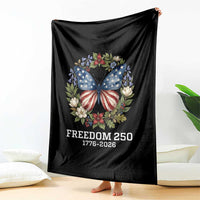 Freedom 250 Years American Flag Butterfly Throw Blanket Floral Wreath Patriotic 1776-2026 Semiquincentennial Celebration