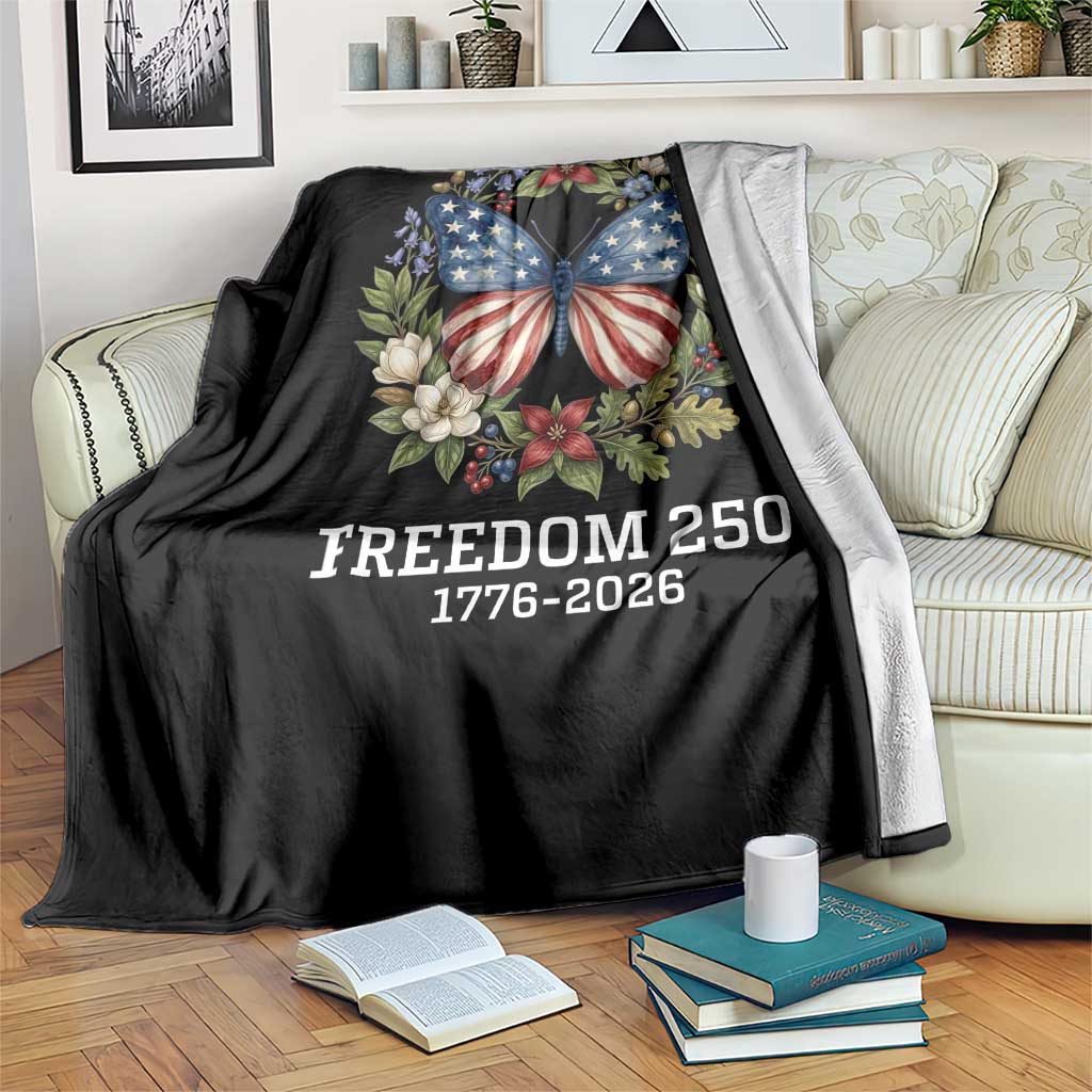 Freedom 250 Years American Flag Butterfly Throw Blanket Floral Wreath Patriotic 1776-2026 Semiquincentennial Celebration