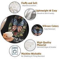 Freedom 250 Years American Flag Butterfly Throw Blanket Floral Wreath Patriotic 1776-2026 Semiquincentennial Celebration
